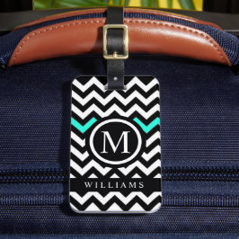 カスタムホワイトブラックターコイズブルーシェブロンパターン ラゲッジタグ