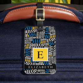 カスタムホワイトブラックブルーイエロー抽象芸術パターン ラゲッジタグ