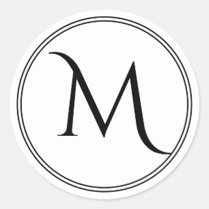 カスタムホワイトブラックモノグラム文字シール ラウンドシール