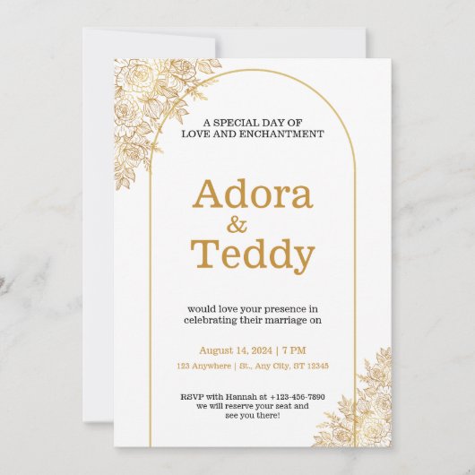 カスタムホワイトブランドと金ゴールドミニマル結婚リスト 招待状 (正面)