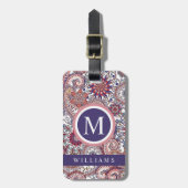 カスタムホワイトブルーピンクパープルペイズリーパターン ラゲッジタグ (正面縦)