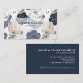 カスタムホワイトブルーピンク花柄プロフェッショナル 名刺 (正面/裏面)