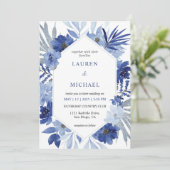 カスタムホワイトブルーブーケ結婚フレーム 招待状 (スタンド正面)