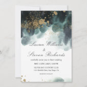 カスタムホワイトブルー絵を描ブラック金ゴールドグリッタープレミアム 招待状 (正面)