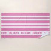 カスタムホワイトホットキャンディピンクストライプ色パターン ビーチタオル (正面)