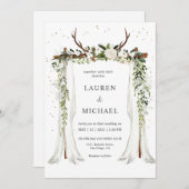 カスタムホワイトボホキャノピーフローラアントラー結婚ズ 招待状 (正面/裏面)