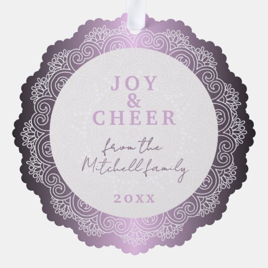 カスタムホワイトマンダラリースフェイクパープルピンクメタル オーナメントカード (裏面)