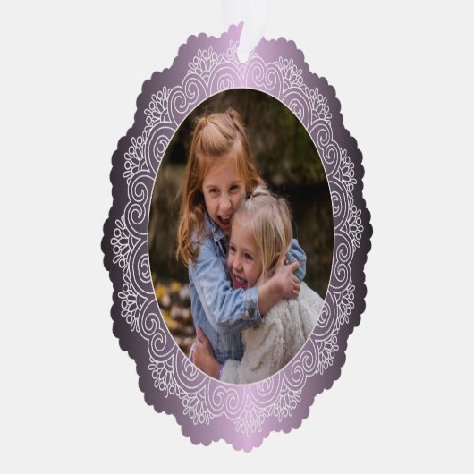 カスタムホワイトマンダラリースフェイクパープルピンクメタル オーナメントカード (右)