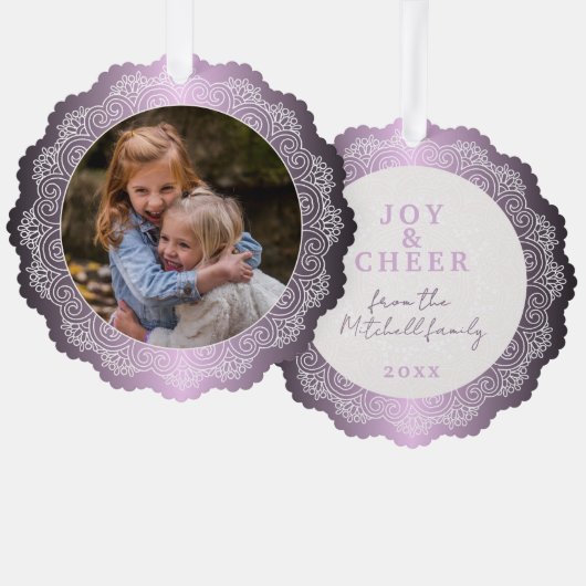 カスタムホワイトマンダラリースフェイクパープルピンクメタル オーナメントカード (正面/裏面)