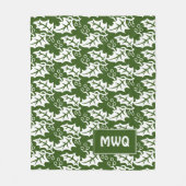 カスタムホワイトモノグラム葉製品 フリースブランケット (正面)