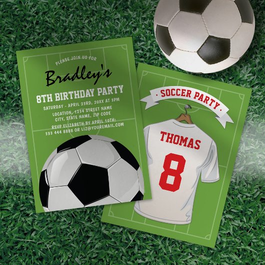 カスタムホワイトユニフォーム サッカー 誕生日招待状 招待状