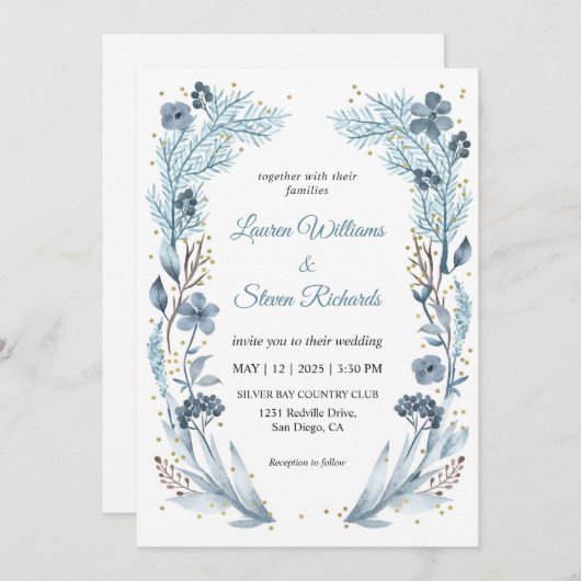 カスタムホワイトライトソフトブルーアイス結婚フレーム 招待状 (正面/裏面)