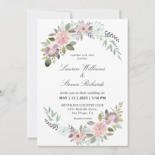 カスタムホワイトライトピンクソフトブルーロマンチックコーナー 招待状 (正面)