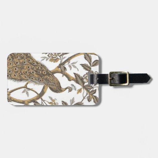 カスタムホワイトラゲッジタグ上のピーコック ラゲッジタグ (正面横)