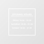 カスタムホワイトレストラン開店時間 ウィンドウサイン (シート)