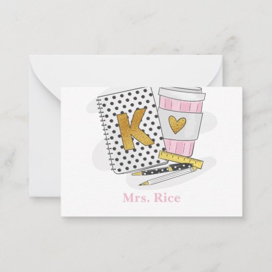 カスタムホワイト幼稚園先生 ノートカード (裏面)