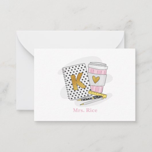 カスタムホワイト幼稚園先生 ノートカード (正面)
