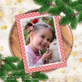 カスタムホワイト水玉模様パターンバラピンクホリデイ カード