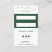 🌸カスタムホワイト&グリーンフローリストRefer a Friend Card ロイヤリティカード (裏面)