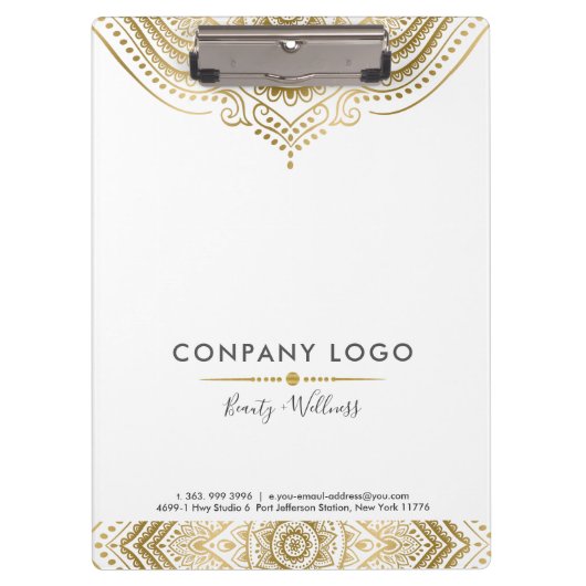カスタムホワイト&金ゴールドヴィンテージマンダラレース クリップボード (正面)