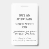 カスタムホワイトVIPパスバースデーパーティー招待 バッジ (裏面)