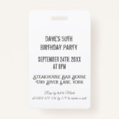 カスタムホワイトVIPパスバースデーパーティー招待 バッジ (裏面)