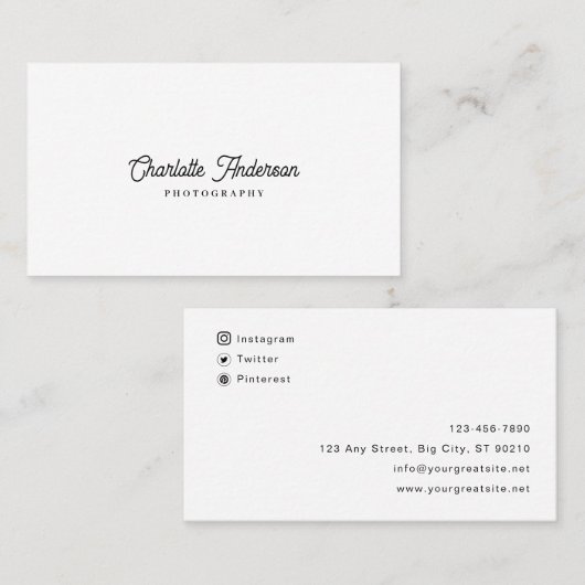 カスタムホワシンプルイト&ブラック写真 名刺 (正面/裏面)