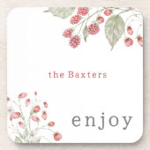 カスタムボタニカルピンク楽しむベリー コースター (正面)