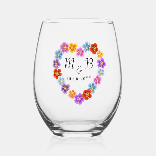 カスタムボタニカルボホフローラハートレイリース ステムなしワイングラス (正面)