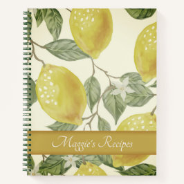 カスタムボタニカルヴィンテージイエローレモンレシピ ノートブック