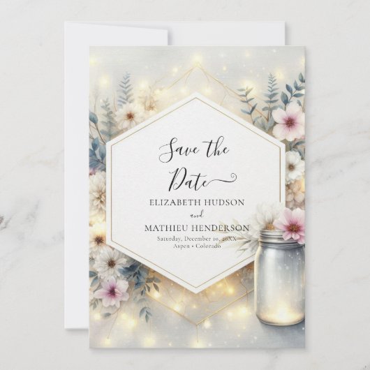 カスタムボタニカル結婚メイソン セーブザデート (正面)