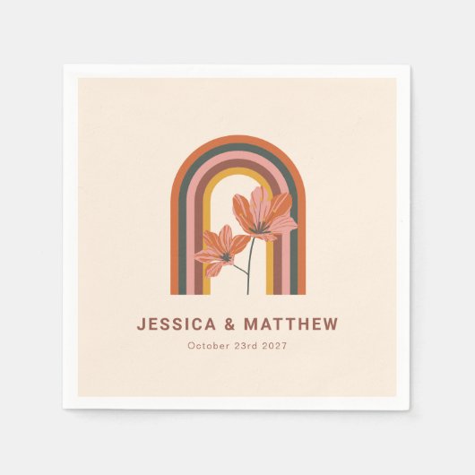 カスタムボヘミアン秋テラコッタフローラ結婚ズ スタンダードカクテルナプキン (正面)