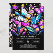カスタムボヘミアン鮮やかバタフライ誕生日 招待状 (正面/裏面)