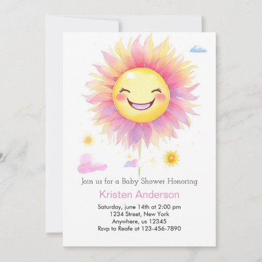 カスタムボホサンガールベビーシャワー 招待状 (正面)