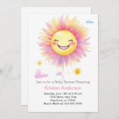 カスタムボホサンガールベビーシャワー 招待状 (正面/裏面)