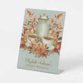 カスタムボホテラコッタフローラセージ茶パーティーフェイバー 台座サイン