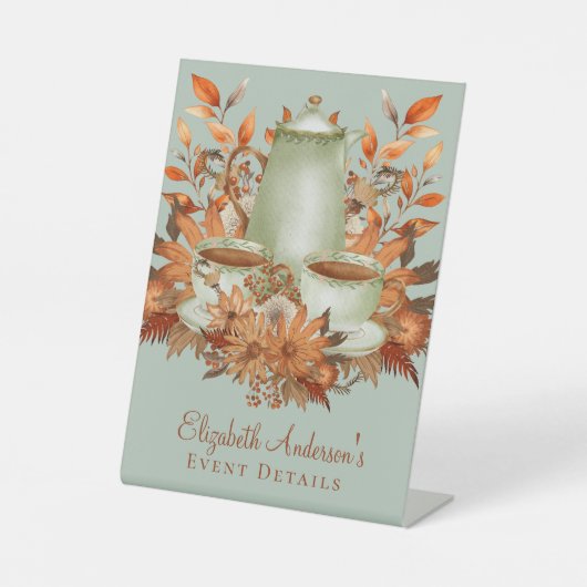 カスタムボホテラコッタフローラセージ茶パーティーフェイバー 台座サイン (正面)