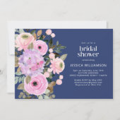 カスタムボホブルーピンクパープルフローラブライダルシャワー 招待状 (正面)