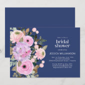 カスタムボホブルーピンクパープルフローラブライダルシャワー 招待状 (正面/裏面)