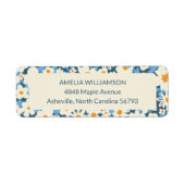 カスタムボホブルーホワイトフローラ差出人住所 ラベル (正面)