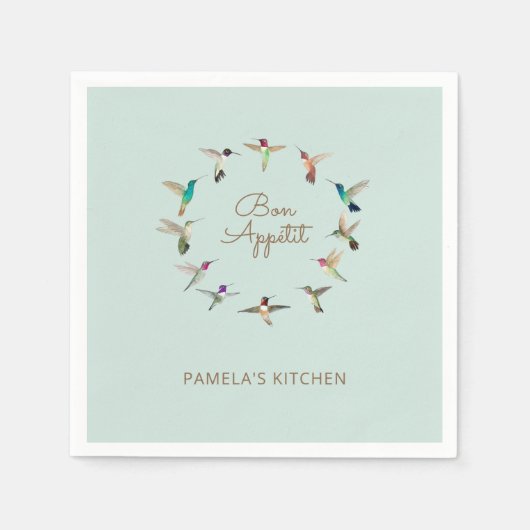 カスタムボンアペティットカリフォルニアハミングバード スタンダードカクテルナプキン (正面)