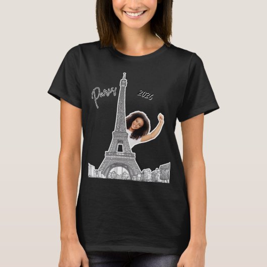 カスタムボンジュール2026: エッフェル塔のお土産 Tシャツ (正面)