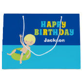 カスタムボーイズサマープールパーティー子供の誕生日 ラージペーパーバッグ (正面)