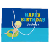 カスタムボーイズサマープールパーティー子供の誕生日 ラージペーパーバッグ (裏面)