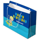 カスタムボーイズサマープールパーティー子供の誕生日 ラージペーパーバッグ (正面アングル)