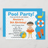 カスタムボーイズ誕生日プールパーティー 招待状 (正面/裏面)