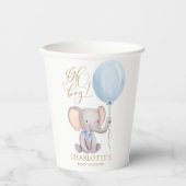 カスタムボーイブルーバルーンかわいい象の赤ちゃんシャワー 紙コップ (正面)