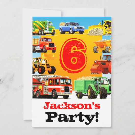 カスタムボーイ第6誕生日建築トラックパーティー 招待状 (正面)