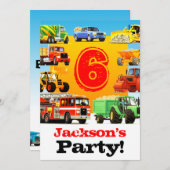 カスタムボーイ第6誕生日建築トラックパーティー 招待状 (正面/裏面)