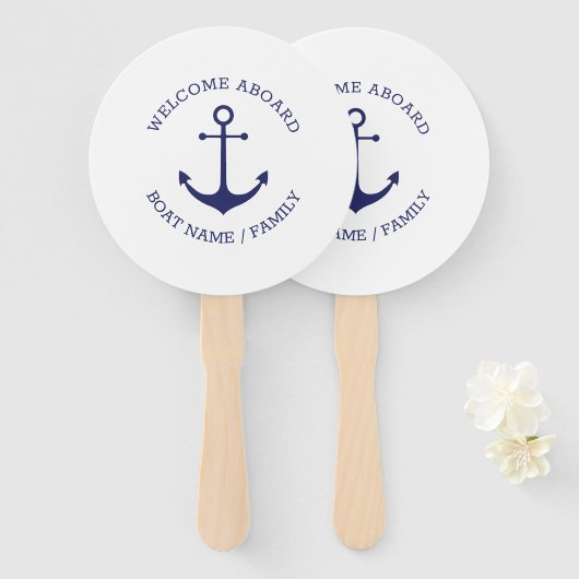 カスタムボート名ウェルカムアボード航海のいかり ハンドファン (正面&裏面)